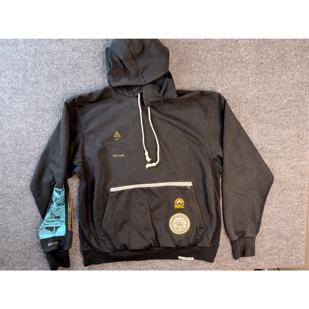 Nike Mens M Black Dri-FIT Organic High Graphic Hoodie Zipper Pouch Sweatshirt